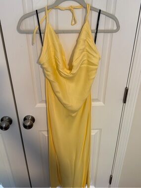 Forever 21 Butter Yellow Cowl Halter Midi Dress